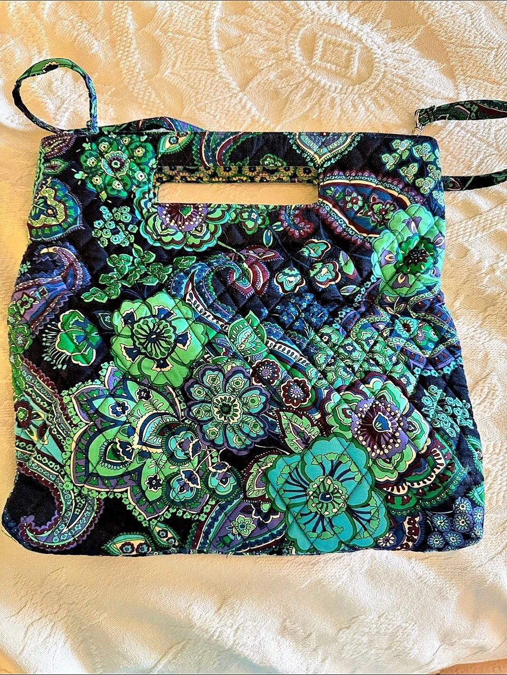 Vera Bradley Holiday Tote Floral Crossbody Bag in Blue & Green